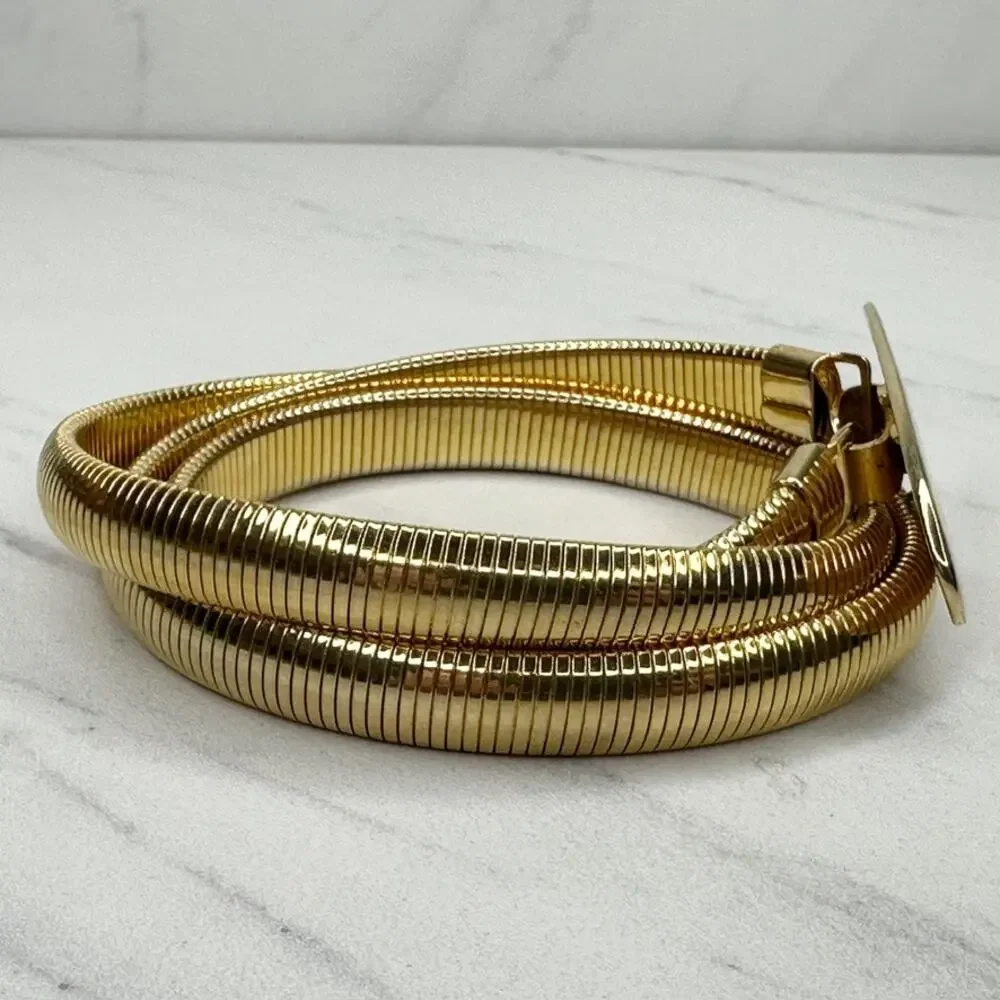 Vintage Gold Tone Coil Stretch Cinch Belt Small (S) ✨